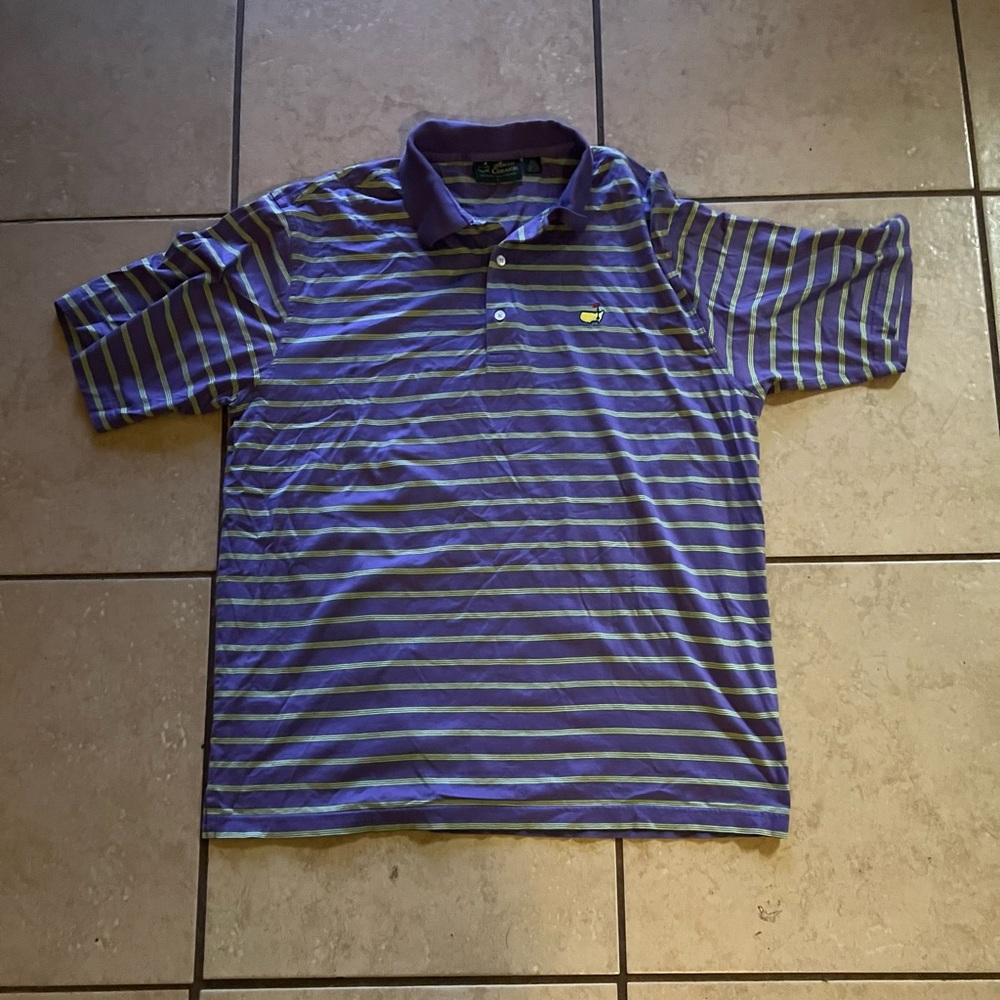 Masters Amen Corner Collection Cotton Golf Polo Purple and Light Green StripesL